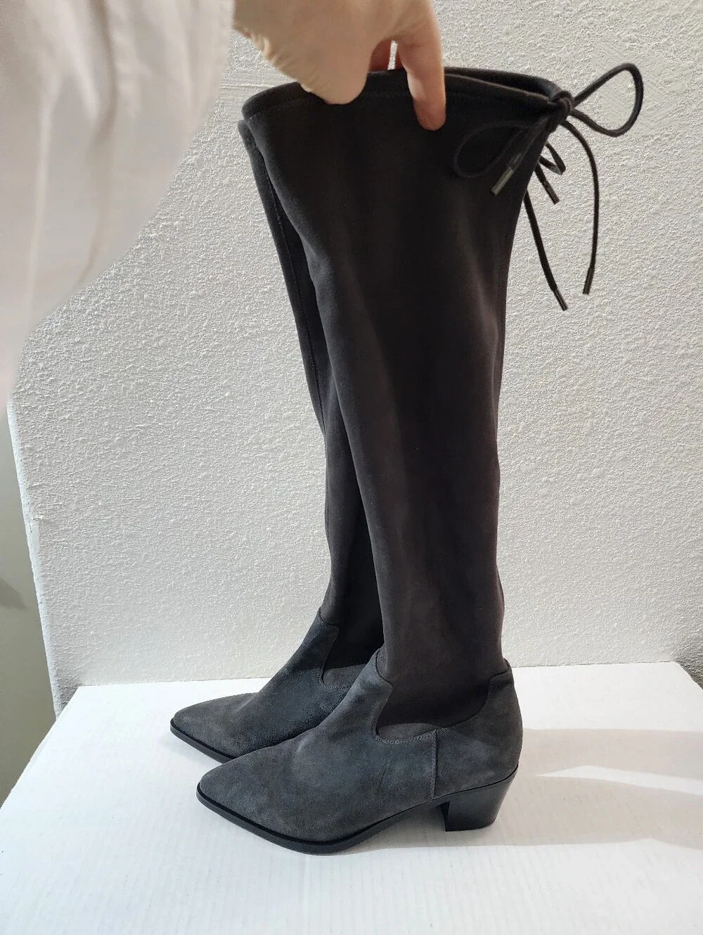 Blondo Esther Waterproof OTK Suede Stretch Boots Charcoal Pointed Toe 10M